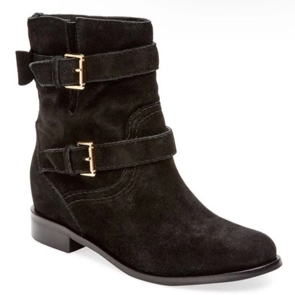 Kate Spade Sabina Suede Double Buckle‎ Moto Boot Black Size 9.5 Biker Bikercore